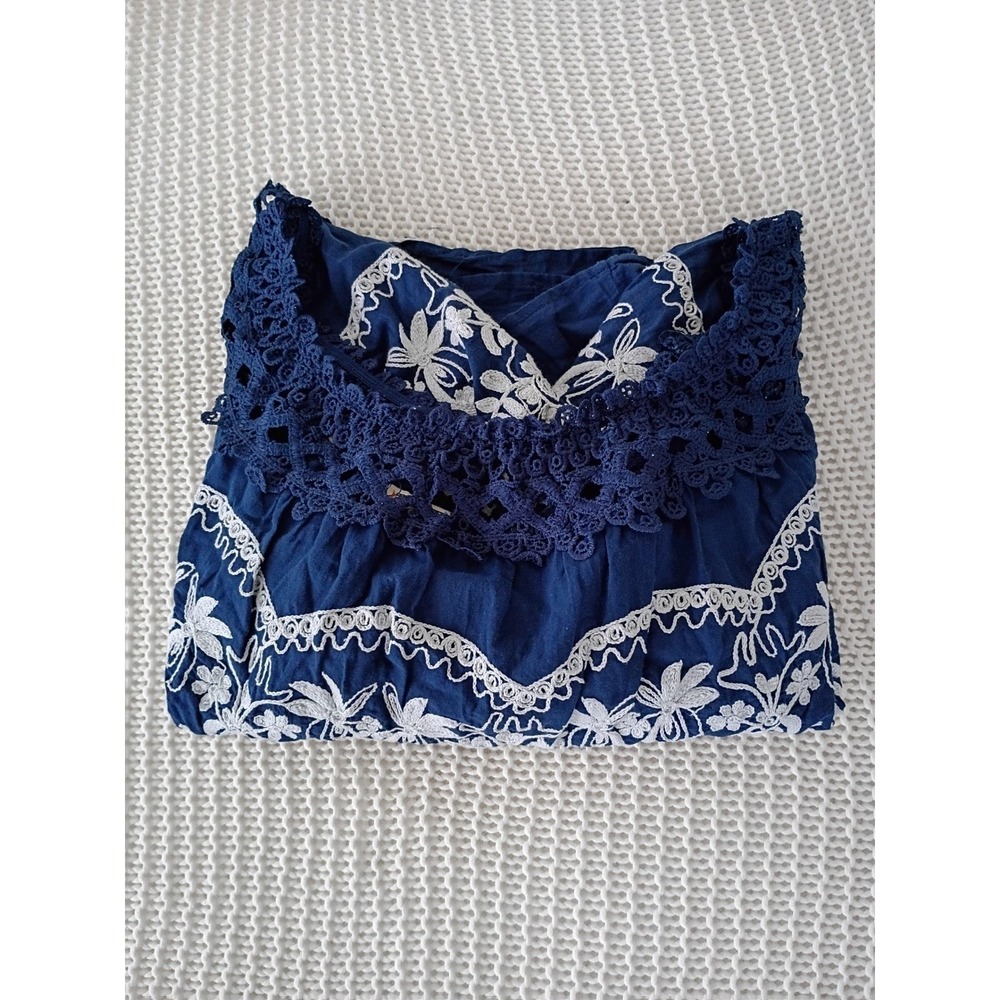Flying Tomato Navy 100% Cotton Embroidered Crochet Off Shoulder Boho L - Picture 6 of 7